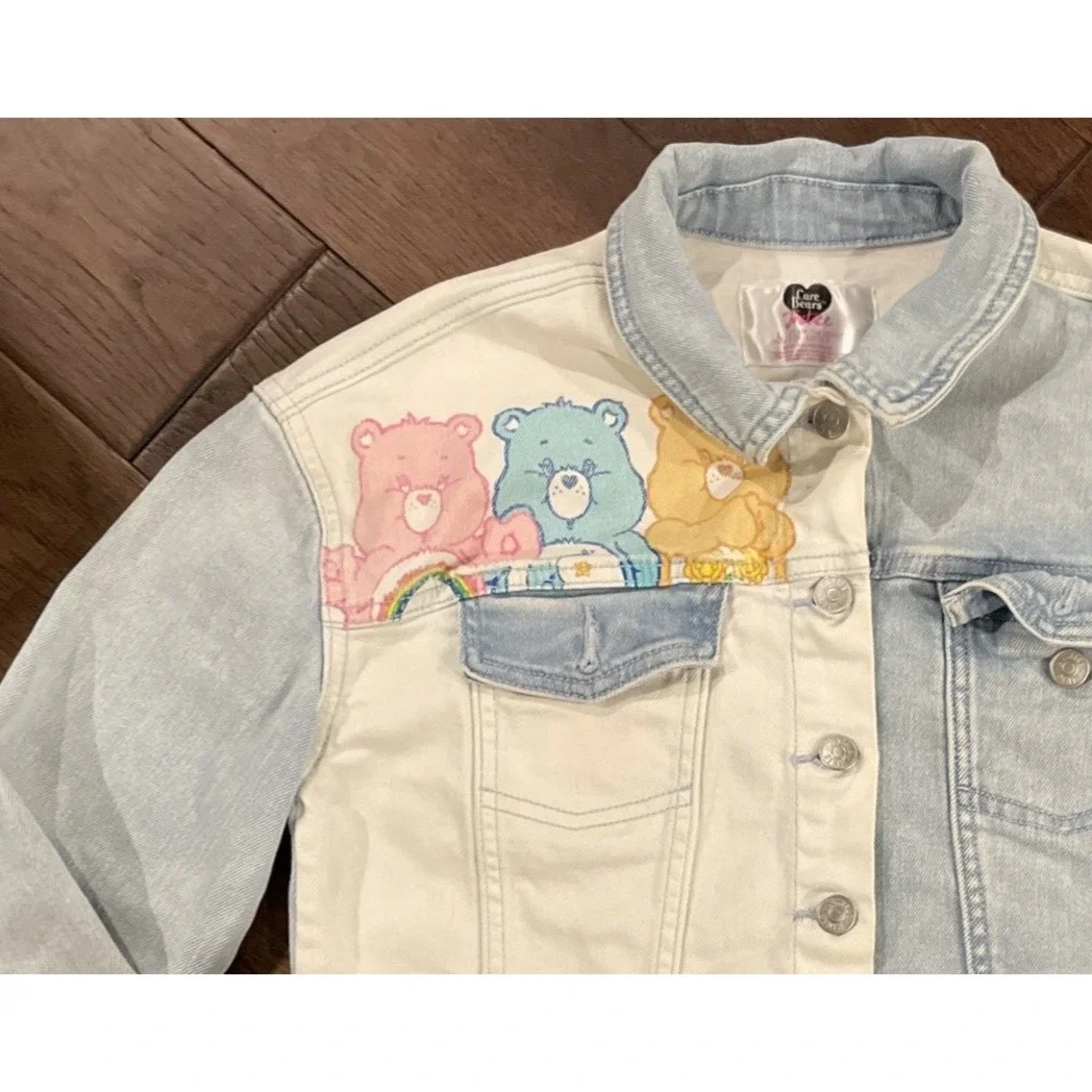 Justice Care Bears Jacket Girls L 12/14 Denim Heart Patch‎ Cartoon Retro